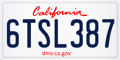 CA license plate 6TSL387