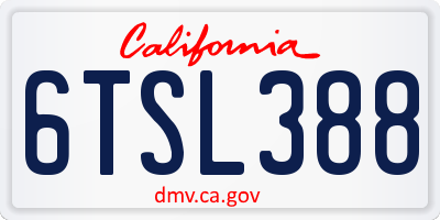 CA license plate 6TSL388