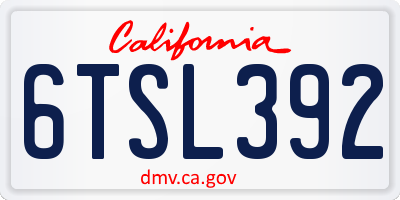 CA license plate 6TSL392