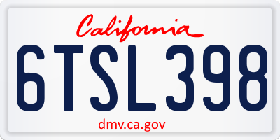 CA license plate 6TSL398