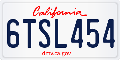 CA license plate 6TSL454