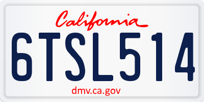 CA license plate 6TSL514