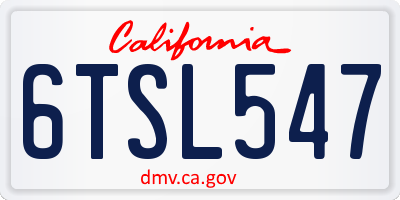 CA license plate 6TSL547
