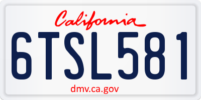 CA license plate 6TSL581