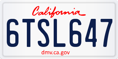 CA license plate 6TSL647