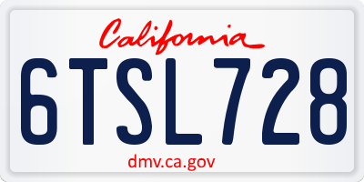 CA license plate 6TSL728