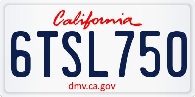 CA license plate 6TSL750