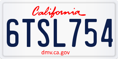 CA license plate 6TSL754