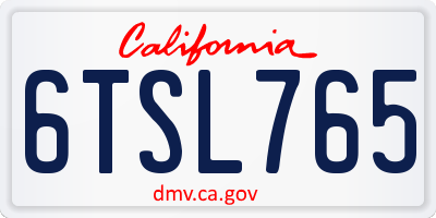 CA license plate 6TSL765
