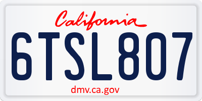 CA license plate 6TSL807
