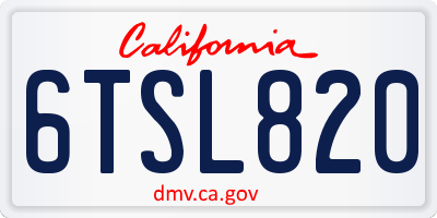 CA license plate 6TSL820