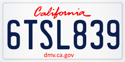 CA license plate 6TSL839