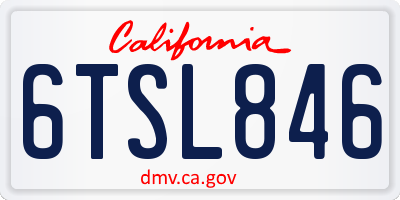 CA license plate 6TSL846