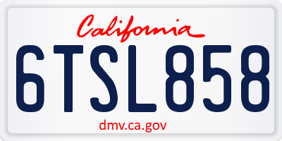 CA license plate 6TSL858