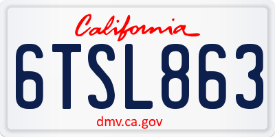 CA license plate 6TSL863