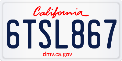 CA license plate 6TSL867