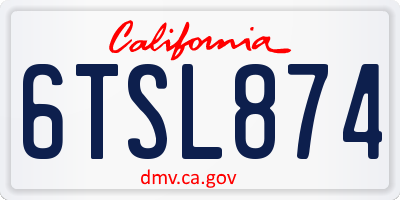 CA license plate 6TSL874