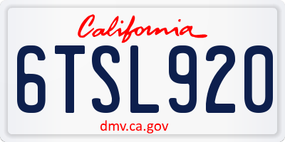 CA license plate 6TSL920