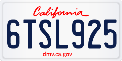 CA license plate 6TSL925
