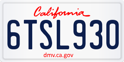 CA license plate 6TSL930