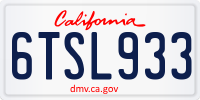 CA license plate 6TSL933