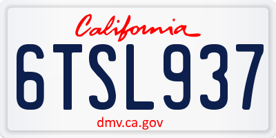CA license plate 6TSL937