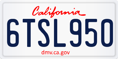 CA license plate 6TSL950