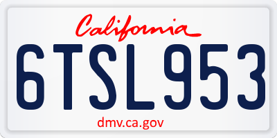 CA license plate 6TSL953