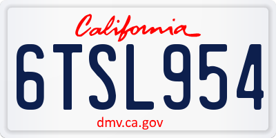 CA license plate 6TSL954