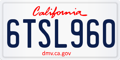 CA license plate 6TSL960