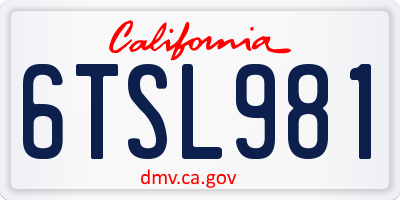CA license plate 6TSL981