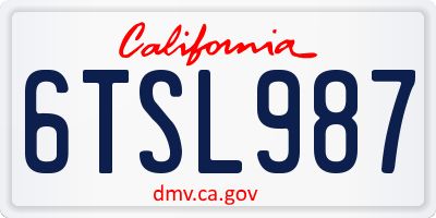 CA license plate 6TSL987