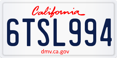 CA license plate 6TSL994