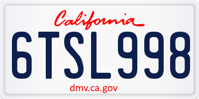 CA license plate 6TSL998