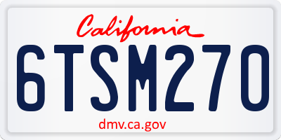 CA license plate 6TSM270