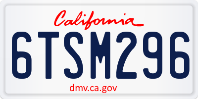 CA license plate 6TSM296
