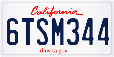 CA license plate 6TSM344