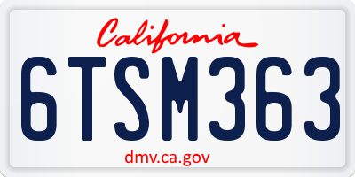 CA license plate 6TSM363