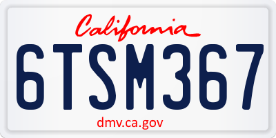 CA license plate 6TSM367