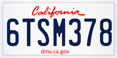 CA license plate 6TSM378