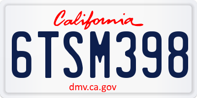 CA license plate 6TSM398
