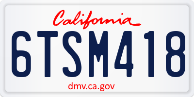 CA license plate 6TSM418