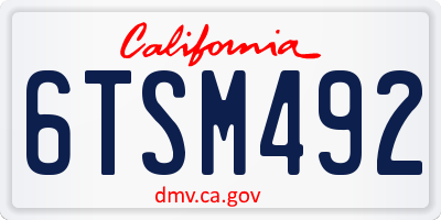 CA license plate 6TSM492