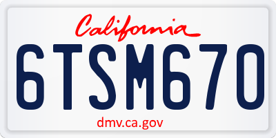 CA license plate 6TSM670