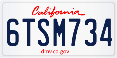 CA license plate 6TSM734