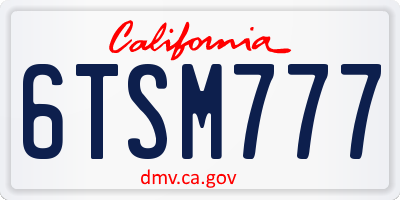 CA license plate 6TSM777