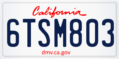 CA license plate 6TSM803