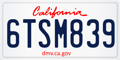 CA license plate 6TSM839