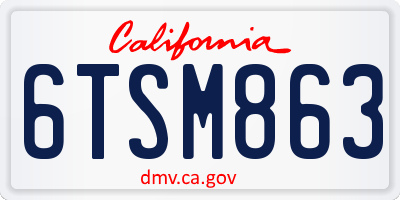 CA license plate 6TSM863