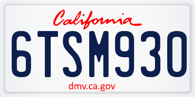 CA license plate 6TSM930